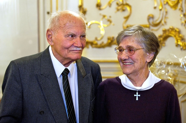Göncz Árpád volt köztársasági elnök és felesége, Zsuzsa asszony a születésnapi köszöntőn (Fotó:MTI - Cseke Csilla)